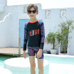 5-9Y Orange Colorblock Long Sleeve Rush Pirnt Tops And Shorts Swimwear Set  Kids Boutique Clothing  