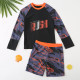 5-9Y Orange Colorblock Long Sleeve Rush Pirnt Tops And Shorts Swimwear Set  Kids Boutique Clothing  