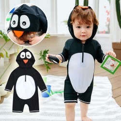 9M-5Y Toddler Boys Penguin One Piece Hooded Baby Boy Swimsuit  Boys Clothing   
