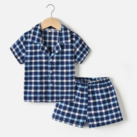 9M-6Y Toddler Boys Pajamas Sets Lapel Plaid Short-Sleeved Shirts Shorts  Boys Clothing   