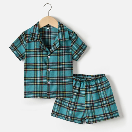 9M-6Y Toddler Boys Pajamas Sets Lapel Plaid Short-Sleeved Shirts Shorts  Boys Clothing   