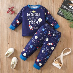9M-6Y Toddler Boys Long-Sleeved Two-Piece Star Space Printed Loungewear Sets  Boys Clothing   
