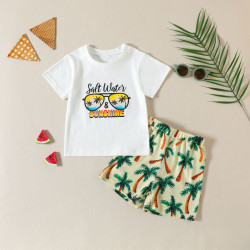 18M-6Y Toddler Boys Sets Letter Print T-Shirts Coconut Shorts  Boys Clothing   