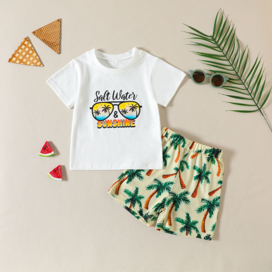 18M-6Y Toddler Boys Sets Letter Print T-Shirts Coconut Shorts  Boys Clothing   