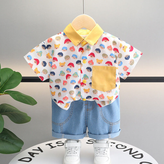 12M-5Y Toddler Boys Sets Colorblock Collared Short-Sleeved Shirts Two-Piece Sets  Girls Clothes   