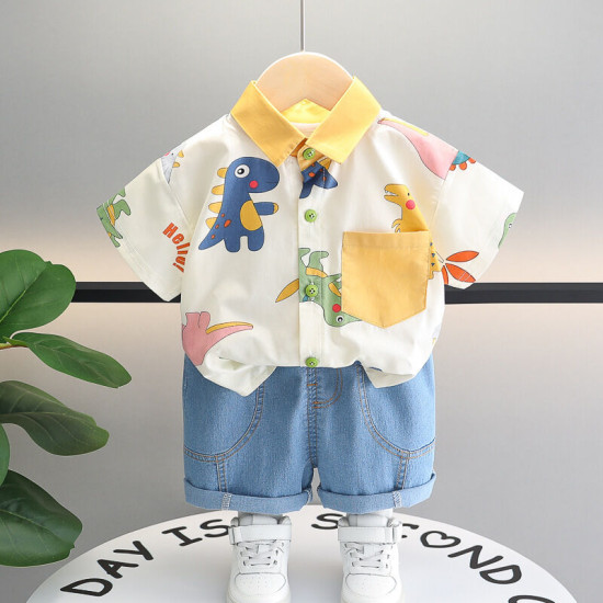 12M-5Y Toddler Boys Sets Colorblock Collared Short-Sleeved Shirts Two-Piece Sets  Girls Clothes   