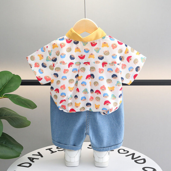 12M-5Y Toddler Boys Sets Colorblock Collared Short-Sleeved Shirts Two-Piece Sets  Girls Clothes   