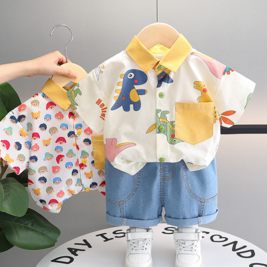 12M-5Y Toddler Boys Sets Colorblock Collared Short-Sleeved Shirts Two-Piece Sets  Girls Clothes   