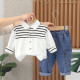 12M-5Y Toddler Boys Sets Lapel Striped Shirts And Jeans  Girls Clothes   