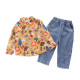 12M-5Y Toddler Boys Sets Lapel Cartoon Shirts And Jeans  Girls Clothes   