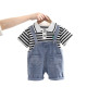 12M-5Y Toddler Boys Sets Striped Polo Shirts And Suspender Jeans  Girls Clothes   