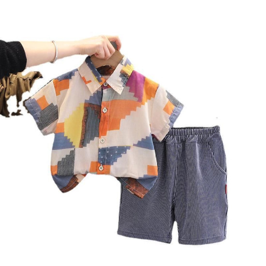 12M-5Y Toddler Boys Sets Contrast Shirts And Striped Shorts  Boys Clothing   