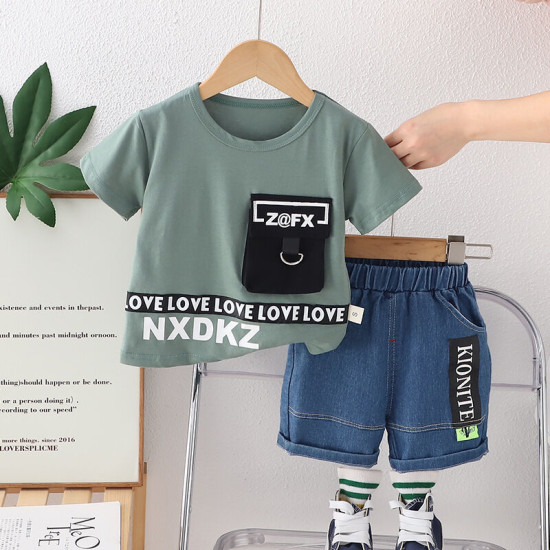 9M-4Y Toddler Boys Letter Printed Casual Short-Sleeved Two-Piece Set  Boys Clothing   