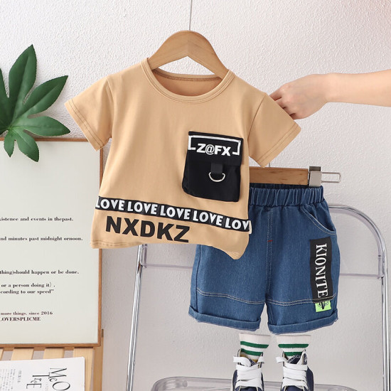 9M-4Y Toddler Boys Letter Printed Casual Short-Sleeved Two-Piece Set  Boys Clothing   
