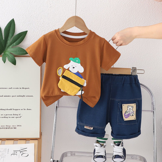 9M-4Y Toddler Boys Cartoon Print Short-Sleeved Two-Piece Set  Boys Clothing   