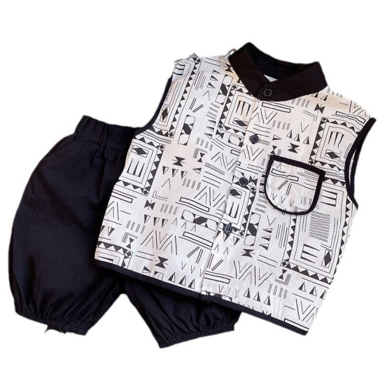 12M-5Y Toddler Boys Sleeveless Printed Vest Pants Two-Piece Set  Boys Clothing   