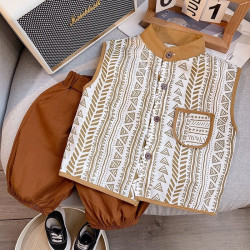 12M-5Y Toddler Boys Sleeveless Printed Vest Pants Two-Piece Set  Boys Clothing   