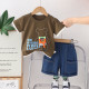 12M-4Y Toddler Boys Cartoon Shorts Sleeve Tops Denim Shorts Two-Piece Set  Boys Clothing   