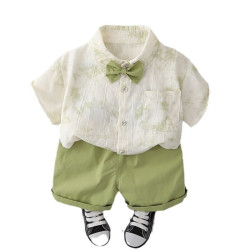 12M-5Y Toddler Boys Lapel Bowtie Shirts And Shorts Two-Piece Set  Boys Clothing   