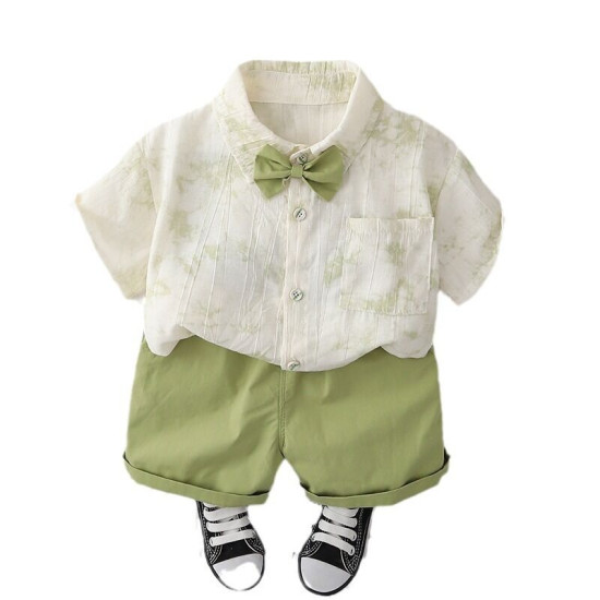 12M-5Y Toddler Boys Lapel Bowtie Shirts And Shorts Two-Piece Set  Boys Clothing   