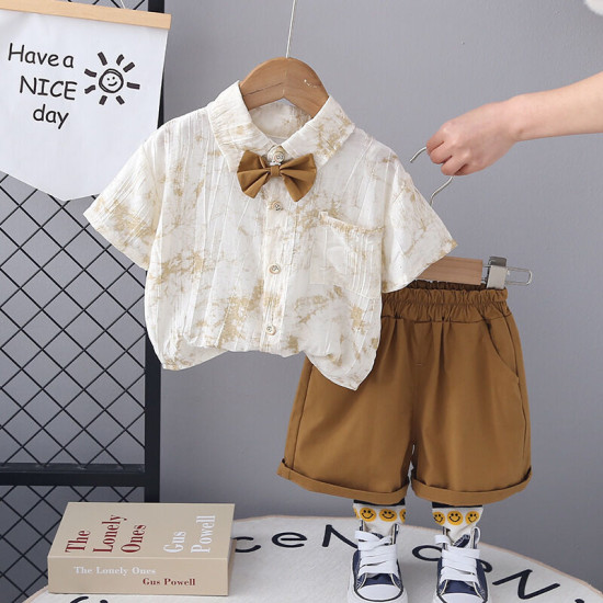 12M-5Y Toddler Boys Lapel Bowtie Shirts And Shorts Two-Piece Set  Boys Clothing   